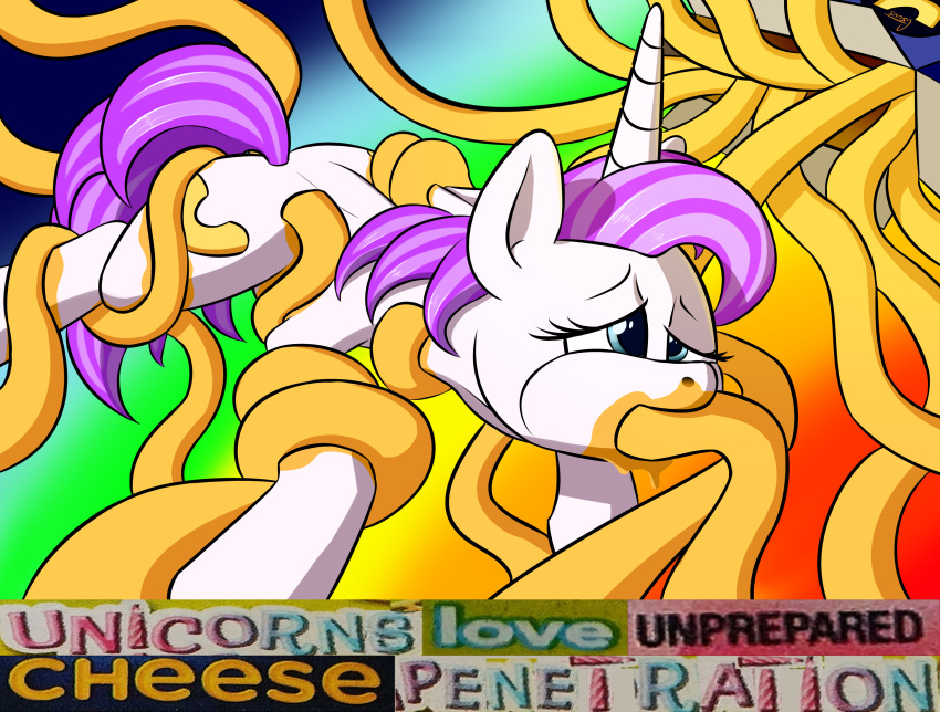 anonymous_artist blue_eyes cheese cutie_mark dairy_products equid equine eyelashes female feral food food_fetish food_play forced hair hasbro hi_res horn humor kraft long_horn macaroni macaroni_and_cheese mammal mane marecaroni_(oc) my_little_pony oral oral_penetration pasta penetration ponification purple_hair purple_mane rape sex solo suggestive suggestive_food tail tentacle_in_mouth tentacle_penetration tentacle_rape tentacle_sex tentacles unicorn white_body