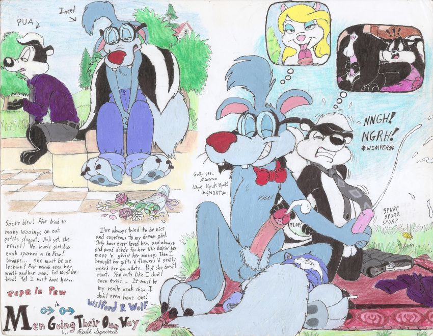 animaniacs anthro bodily_fluids bottomwear bouquet bow_tie canid canine canis clothing cum denim denim_clothing domestic_cat dress_shirt ejaculation eyewear feet felid feline felis female forced foreskin genital_fluids genitals glasses group hi_res humor incel jeans licking looney_tunes male male/female male/male mammal mens_day mental_pictographics mephitid minerva_mink mink mustelid musteline mutual_masturbation necktie nerd nude oral orientation_play outside pants park penelope_pussycat penetration penile penis penis_lick pepe_le_pew pubes public rufe_squirrel rug sex shirt skunk straight_to_gay thought_bubble tongue tongue_out toony topwear traditional_media_(artwork) true_musteline unusual_anatomy unusual_genitalia unusual_penis vaginal vaginal_penetration warner_brothers wilford_wolf wolf