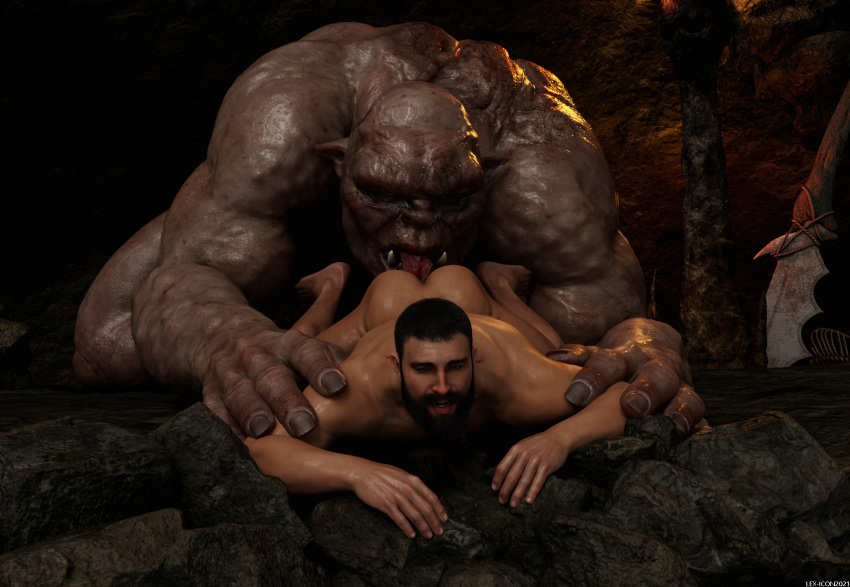 anal biceps duo fangs hi_res human humanoid humanoid_pointy_ears lex-icon male male/male mammal muscular muscular_humanoid muscular_male ogre oral rimming sex size_difference teeth vein veiny_muscles