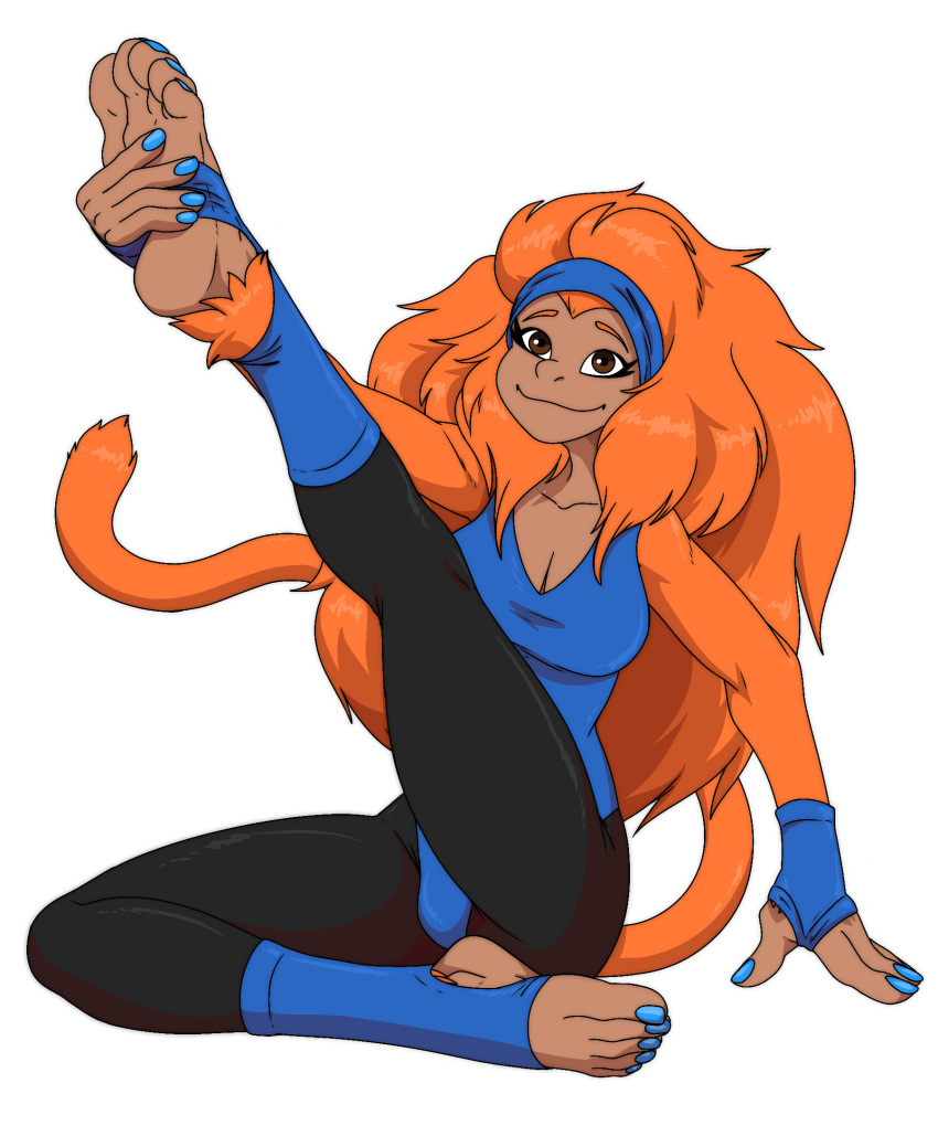 5_toes barefoot big_hair blue_nails blue_toenails bottomwear clothing colored_nails feet female foot_ninja15 hair haplorhine hi_res humanoid leggings legwear mammal monkey nails pants primate soles solo toes yoga yoga_pants