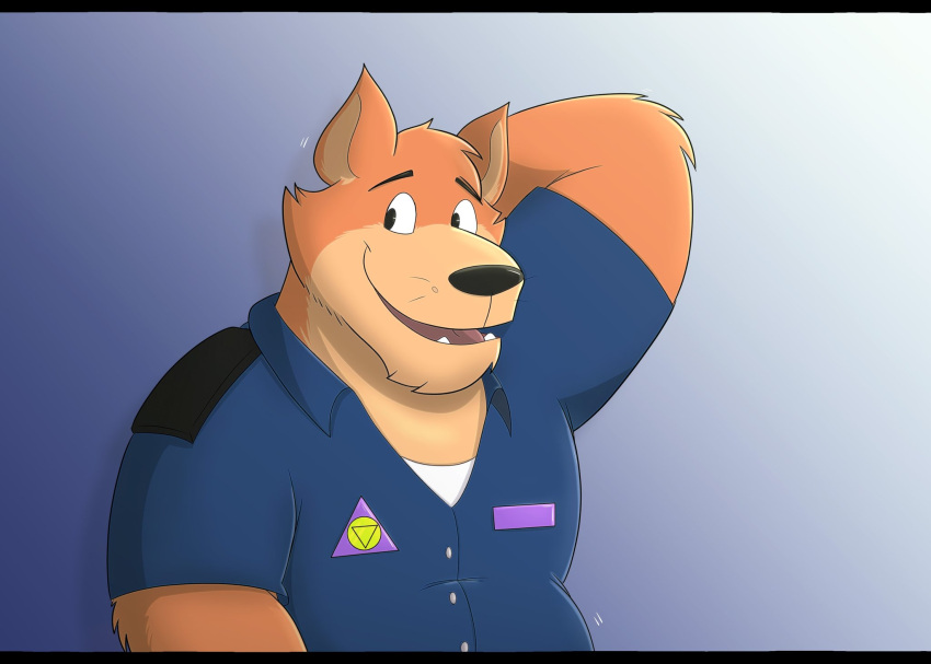 2023 anthro belly black_nose brok_the_investigator changedbass clothing hi_res kangaroo macropod male mammal marsupial overweight overweight_male shirt simple_background sin_(brok_the_investigator) solo topwear