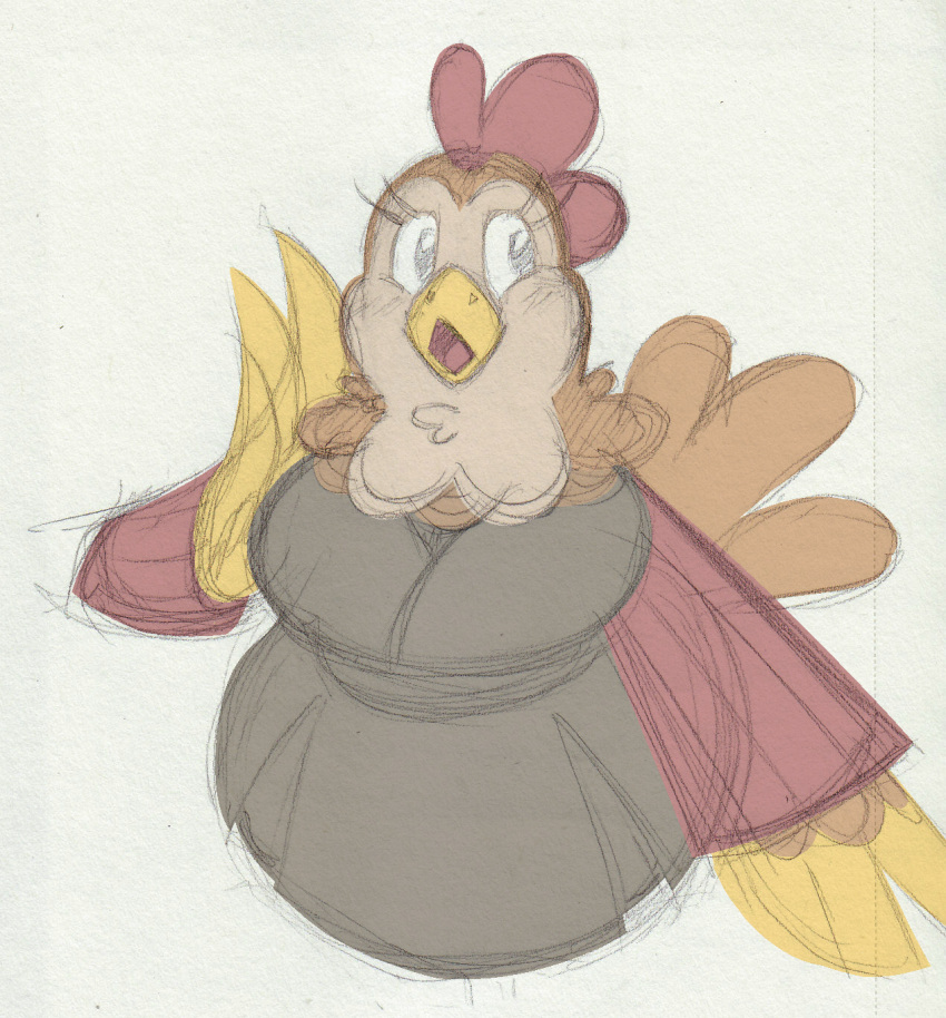 animal_crossing anthro ava_(animal_crossing) avian avian_caruncle beak big_breasts bird black_clothing black_dress blush blush_lines breasts brown_body brown_feathers chicken chubby_cheeks chubby_female clothing colored_sketch comb_(anatomy) dress eyelashes feather_hands feathers female galliform gallus_(genus) grey_eyes guide_lines head_crest hi_res looking_aside neck_tuft nintendo open_mouth phasianid red_clothing red_sweater red_topwear sketch solo squealydealy sweater tail_feathers tan_body tan_feathers topwear tuft winged_arms wings yellow_body yellow_feathers