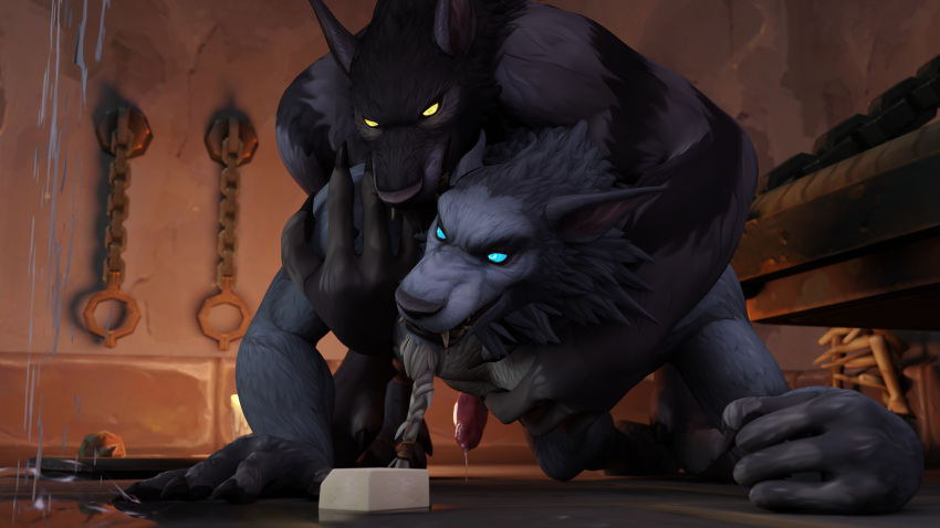 absurd_res anal anthro anthro_on_anthro balls blizzard_entertainment bodily_fluids canid cellmates duo genital_fluids genitals hi_res knot male male/male mammal perromalo precum warcraft were werecanid worgen
