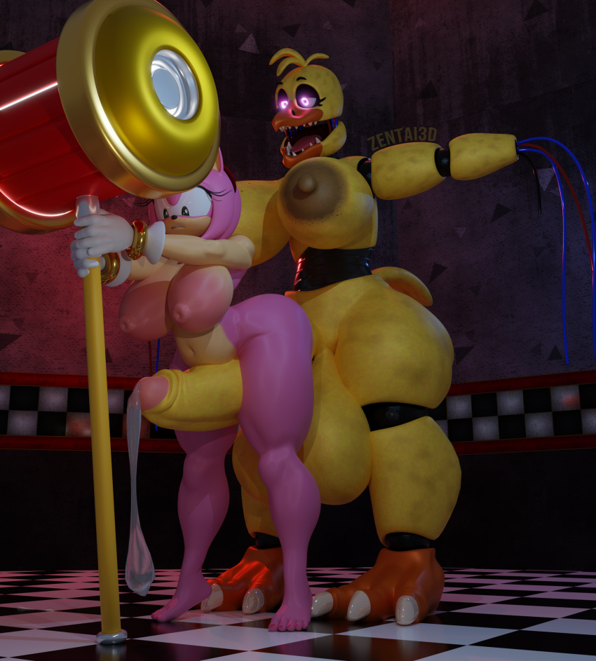 2023 3_toes 3d_(artwork) 5_toes amy_rose animatronic anthro areola avian balls big_balls big_breasts big_penis bird bodily_fluids breasts brown_areola brown_nipples chicken digital_media_(artwork) duo eulipotyphlan feet female five_nights_at_freddy's five_nights_at_freddy's_2 galliform gallus_(genus) genital_fluids genitals glowing glowing_eyes green_eyes gynomorph hammer hedgehog hi_res humanoid_genitalia humanoid_penis intersex machine mammal nipples nude penis phasianid pink_areola pink_body pink_nipples precum robot scottgames sega sonic_the_hedgehog_(series) standing toes tools withered_chica_(fnaf) yellow_body zentaisfm