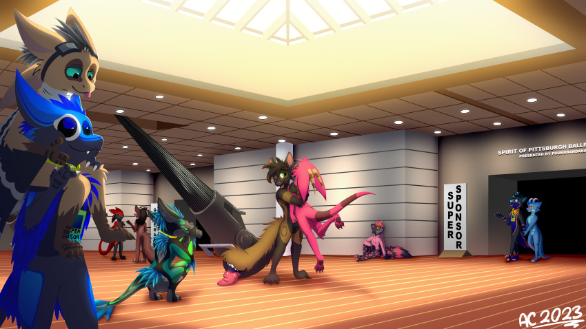 16:9 absurd_res ambiguous_gender anthro anthrocon asian_mythology avali badge bandana_(character) blue_eyes blush canid canine canis carpet ceiling charlie_(charlie_farray) cheetah claws convention convention_badge david_l_lawrence_convention_center digital_media_(artwork) dragon dust_(nimble_wombat) east_asian_mythology eastern_dragon embrace english_text eyewear eyewear_on_head feathers feet felid feline fluffy fluffy_tail fox fur furry_convention goggles goggles_on_head green_eyes group hair hallway happy hi_res horn hug huge_filesize hunter_(hunter_fox) kobold lifted_up light light_beam mammal multi_ear mythology open_mouth pantherine photography poundbandana prome_(prome_elemental) sign sitting sitting_on_another skylight smile snow_leopard sunbeam sunlight support support_beam tail tail_mouth taking_picture talking_to_another teeth text toast_(toast_avali) tongue tongue_out tuft ulfhamr_(skallagrim_the_scourge) unusual_anatomy unusual_tail walking widescreen winged_arms wings wolf