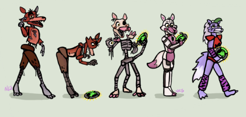 2023 2d_(artwork) animatronic anthro canid canine debimbofication_meme five_nights_at_freddy's five_nights_at_freddy's:_security_breach five_nights_at_freddy's_2 fox foxy_(fnaf) funtime_foxy_(fnaf) funtime_foxy_(fnafsl) game_theory hair hi_res holding_object hook hook_hand machine mammal mangle_(fnaf) ncs pink_body purple_body robot roxanne_wolf_(fnaf) scottgames sister_location standing steel_wool_studios walking white_body
