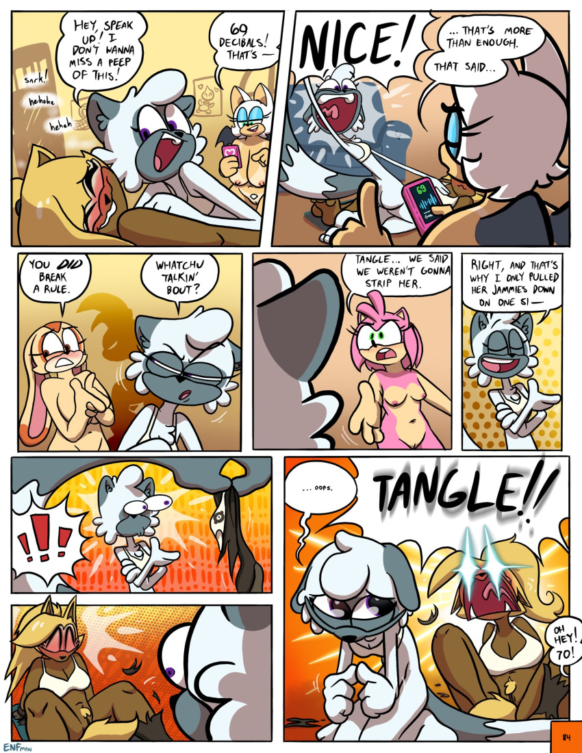 afrosoricid amy_rose angry anthro apologetic assisted_exposure bat blush bottomless breasts canid canine canis clothed clothing colored comic cream_the_rabbit dialogue embarrassed english_text eulipotyphlan exclamation_point female fur genitals gradient_background grey_body grey_fur group guilty hair hedgehog hi_res idw_publishing inside lagomorph laugh lemur leporid mammal nipples nude oops panties phone pink_body pink_fur primate pubes pussy rabbit rouge_the_bat sega signature simple_background sonic_the_hedgehog_(comics) sonic_the_hedgehog_(idw) sonic_the_hedgehog_(series) speech_bubble strepsirrhine surge_the_tenrec tan_body tan_fur tangle_the_lemur tenrec text theenfman torn_clothing torn_panties torn_underwear truth_or_dare underwear wardrobe_malfunction whisper_the_wolf wolf yelling