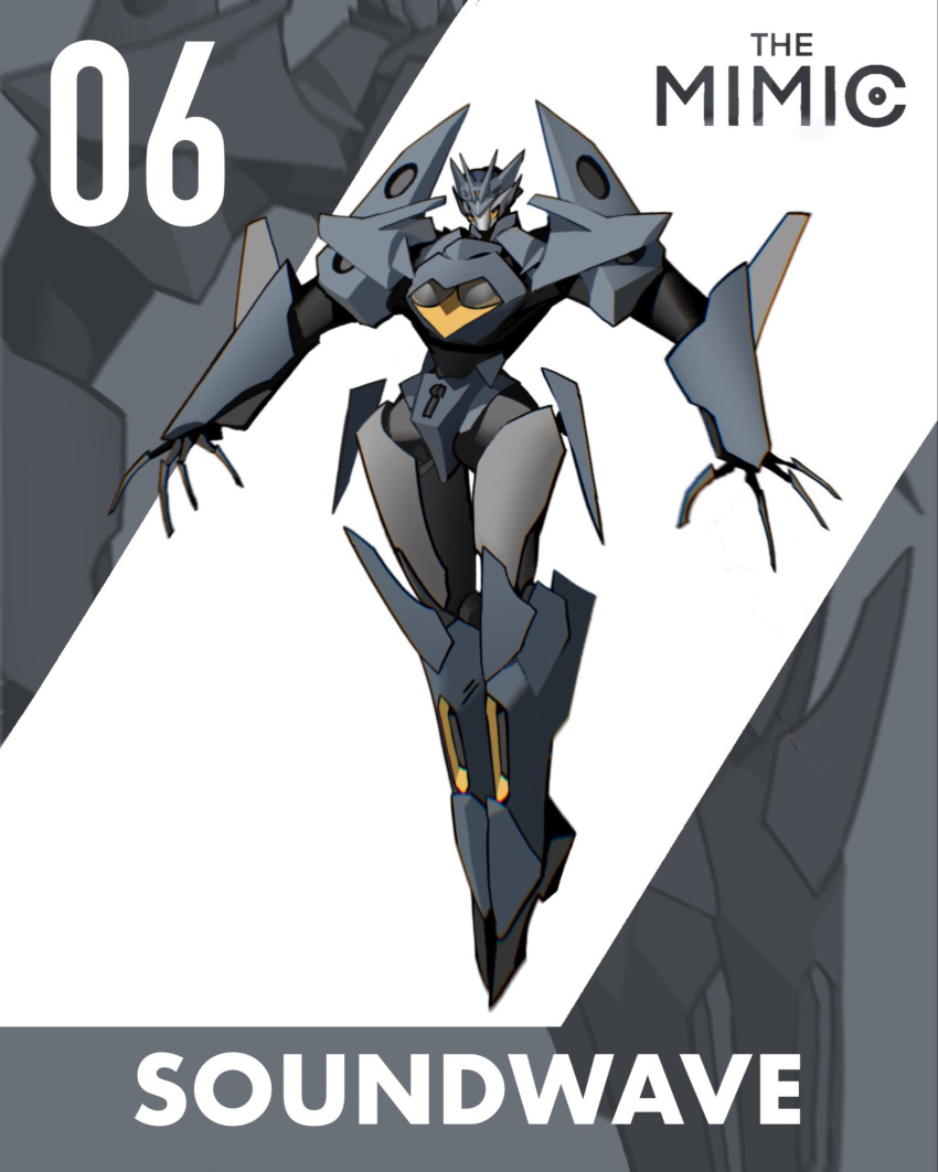 1girl breasts character_name clothing_cutout decepticon english_commentary genderswap genderswap_(mtf) highres kamitoge_supino looking_down mask mecha medium_breasts open_hands redesign robot science_fiction solo soundwave_(transformers) transformers underboob underboob_cutout v-fin