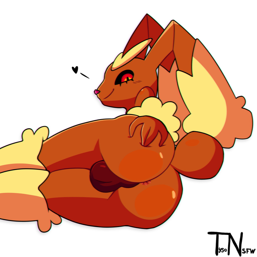 &lt;3 absurd_res anthro anus balls butt butt_squish generation_4_pokemon genitals hand_on_butt hi_res looking_at_viewer lopunny lying male nintendo nude on_side pokemon pokemon_(species) rear_view simple_background solo squish tyso_art white_background