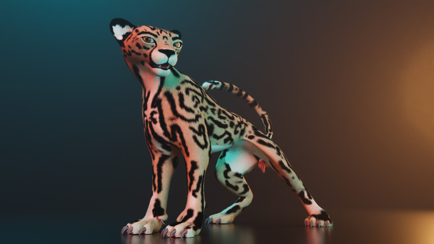 3d_(artwork) animal_genitalia balls blender_(software) cheetah digital_media_(artwork) erection felid feline felis feral fur genitals hair looking_at_viewer male mammal penis ruark simple_background solo spots spotted_body spotted_fur tail