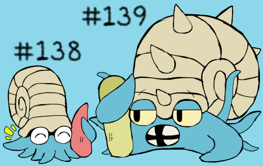 ambiguous_gender erection feral fossil_pokemon generation_1_pokemon genitals hashtag id_number male nintendo omanyte omastar open_mouth penis pokemon pokemon_(species) secretsableye sex simple_background tentacle_sex tentacles text