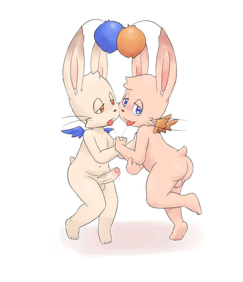 2015 4_fingers 4_toes absurd_res anthro balls barefoot bent_legs blue_eyes bodily_fluids brown_eyes butt duo feet fingers genital_fluids genitals gesture half-closed_eyes hand_holding hand_on_chest hi_res ivalician_moogle kissing knees_together lambent looking_at_another looking_at_partner looking_at_viewer male male/male narrowed_eyes navel nude penis precum simple_background sloppy_kiss tiptoes toes tongue tongue_out vein veiny_penis white_background wings