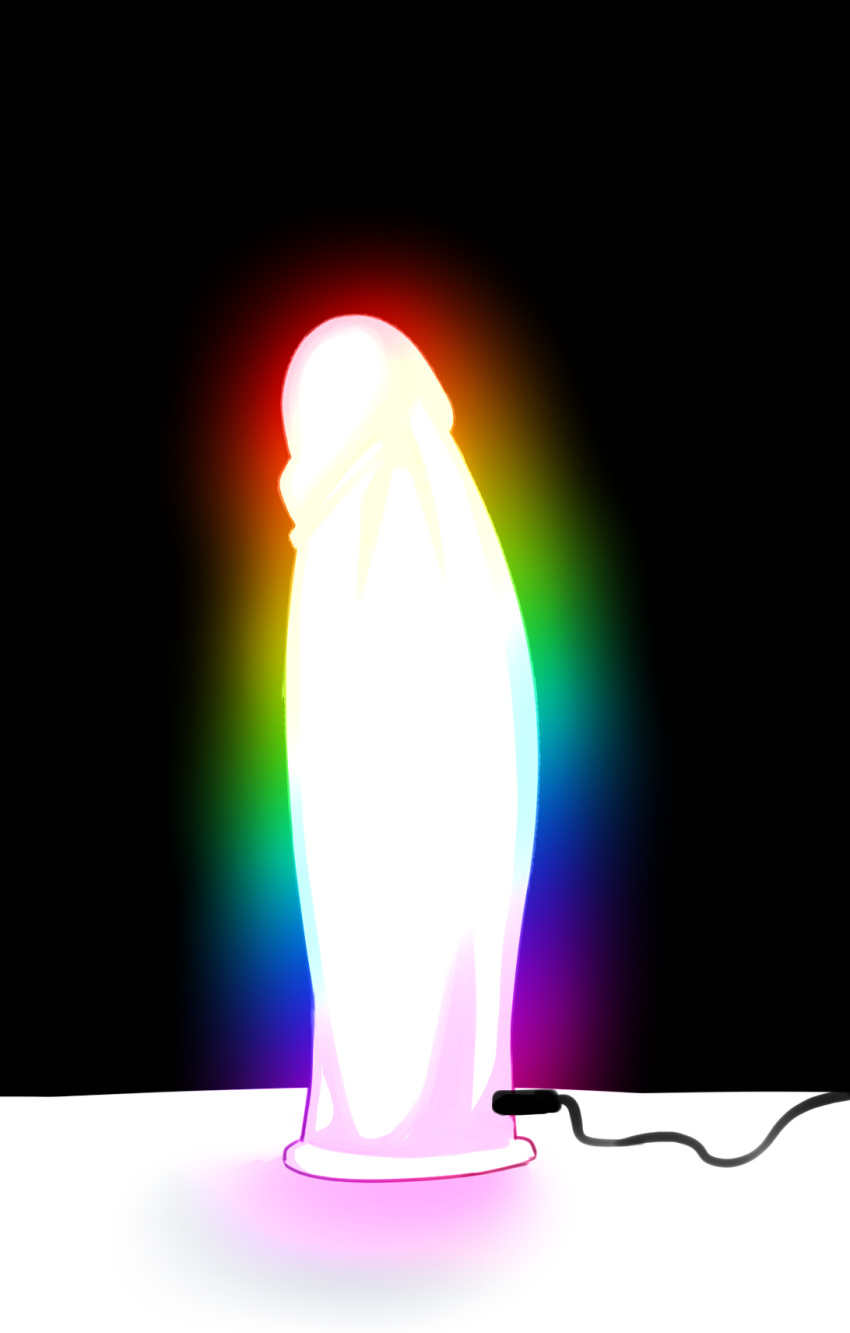 black_background cable dildo dyun glowing glowing_dildo highres no_humans original rainbow sex_toy simple_background white_background