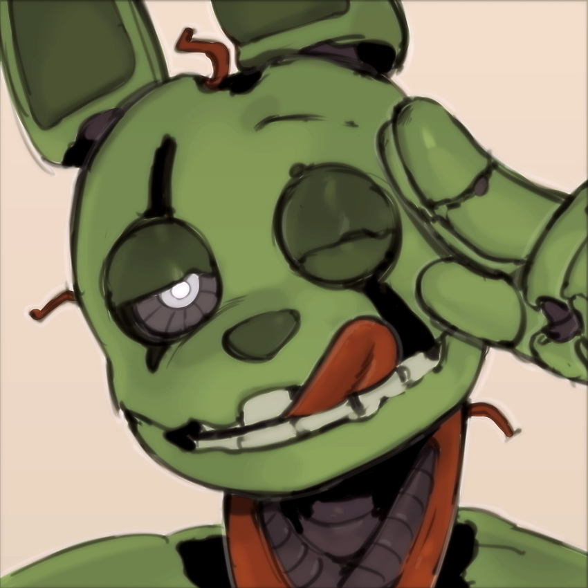 animatronic anthro five_nights_at_freddy's five_nights_at_freddy's_3 hi_res joints kogito lagomorph leporid lidded_eyes machine male mammal on_model one_eye_closed rabbit rabbit_ears robot scottgames solo springtrap_(fnaf) teeth tongue tongue_out white_eyes wink wire