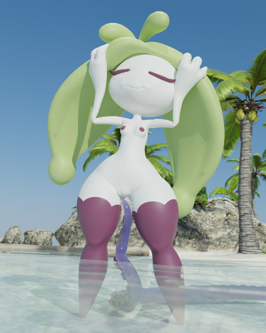 3d_(artwork) absurd_res areola beach breasts clothing digital_media_(artwork) elemental_creature eyes_closed female flora_fauna generation_7_pokemon genitals hi_res humanoid imminent_sex imminent_tentacle_sex leggings leggings_only legwear lorded mostly_nude nintendo nipples palm_tree plant pokemon pokemon_(species) pussy sea seaside sex short_stack small_breasts smile solo standing steenee tentacle_sex tentacles thick_thighs tree water white_body wide_hips