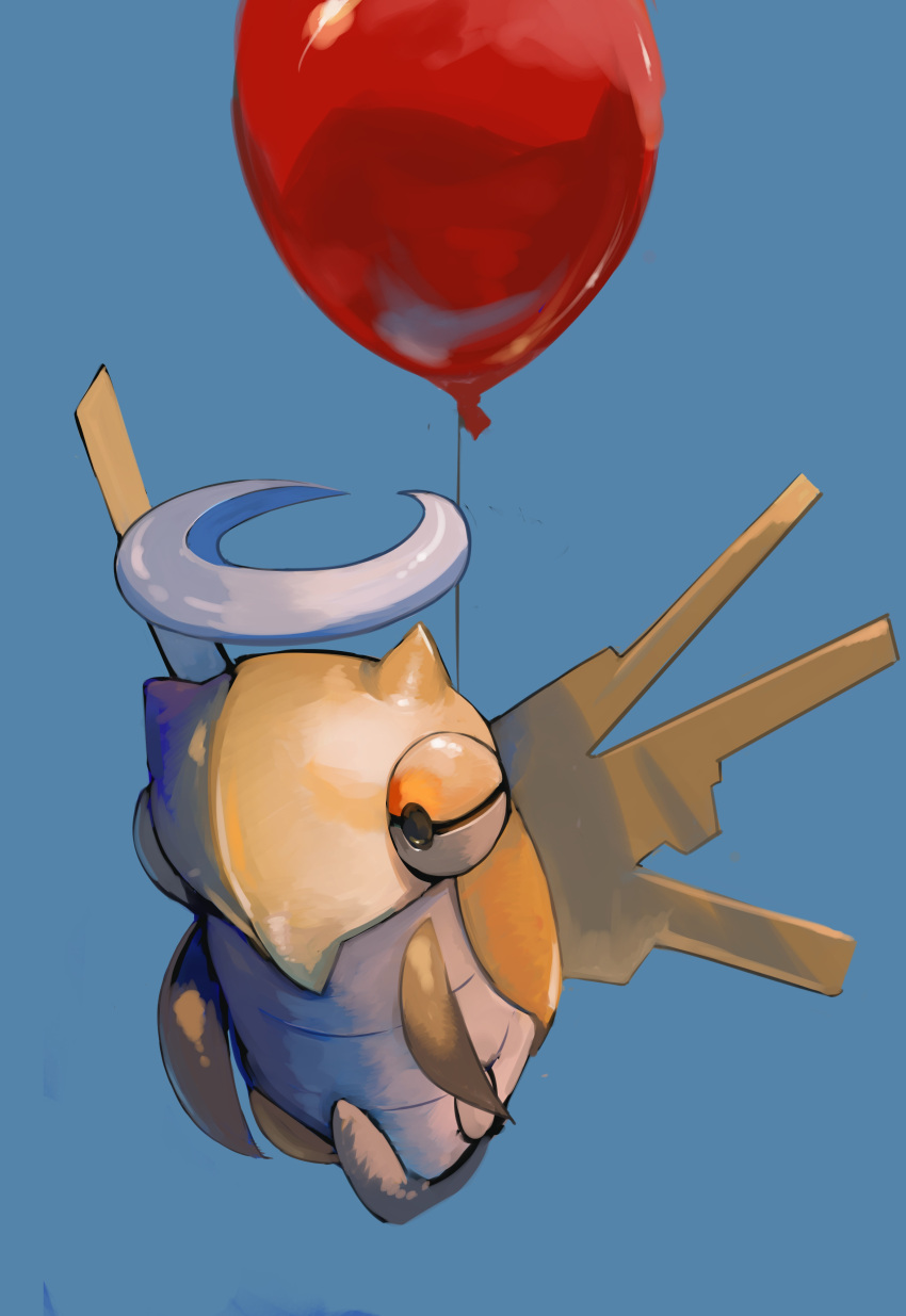 absurdres animal_focus balloon blue_background bug commentary_request full_body halo highres no_humans nogibi_(nogibee_8k) pokemon pokemon_(creature) shedinja simple_background solo string