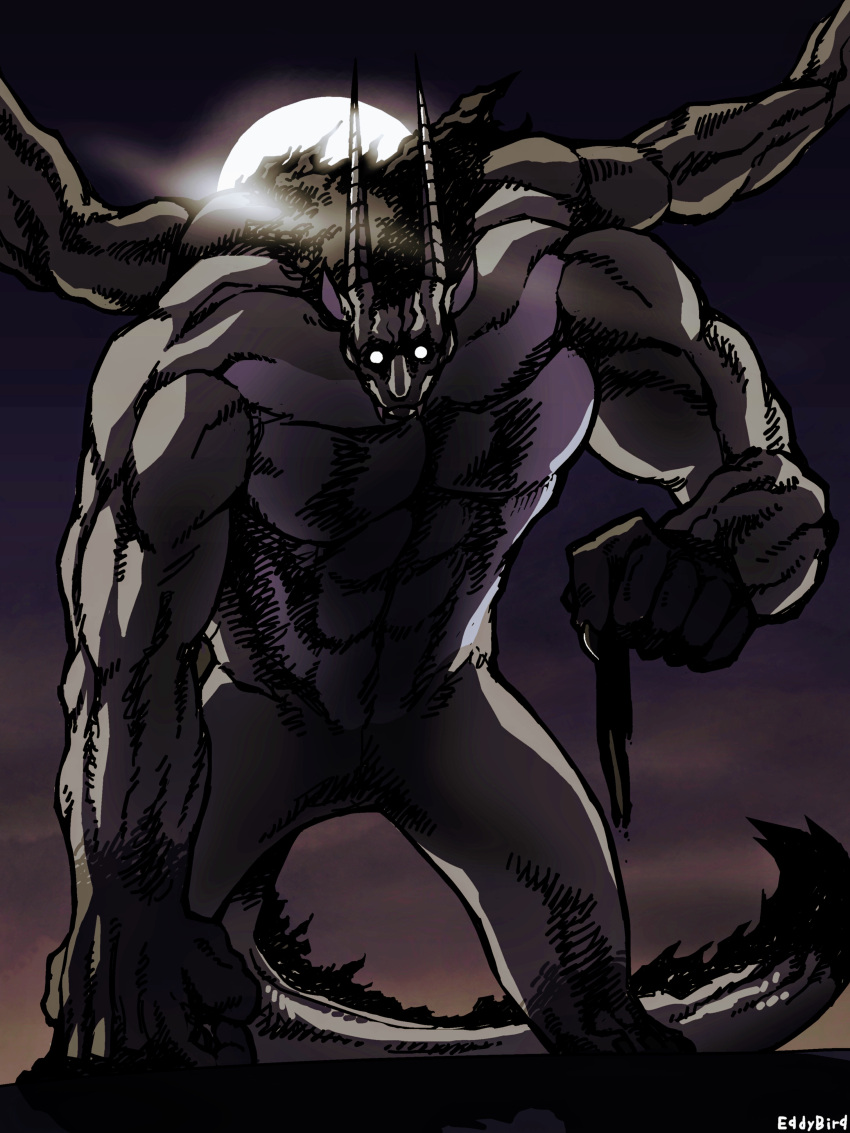 2021 2_horns 3:4 4_arms 6_fingers abs absurd_res alternate_version_at_source ambiguous_gender anthro artist_name biceps biped black_background carrying_corpse chimera circle_eyes colored corpse countershading death deltoids demon detailed_background digital_drawing_(artwork) digital_media_(artwork) duo eddybird empty_eyes fangs featureless_crotch fingers front_view full-length_portrait fur gloves_(marking) hair hi_res horn human long_horn long_tail looking_at_viewer macro mammal mane markings micro monster moon multi_arm multi_limb muscular muscular_anthro muscular_arms naturally_censored night nude nude_anthro on_knuckles pecs portrait prick_ears scp-4715 scp_foundation shaded simple_background size_difference sky smaller_version_at_source standing straight_horn tail teeth text triceps unknown_species white_text