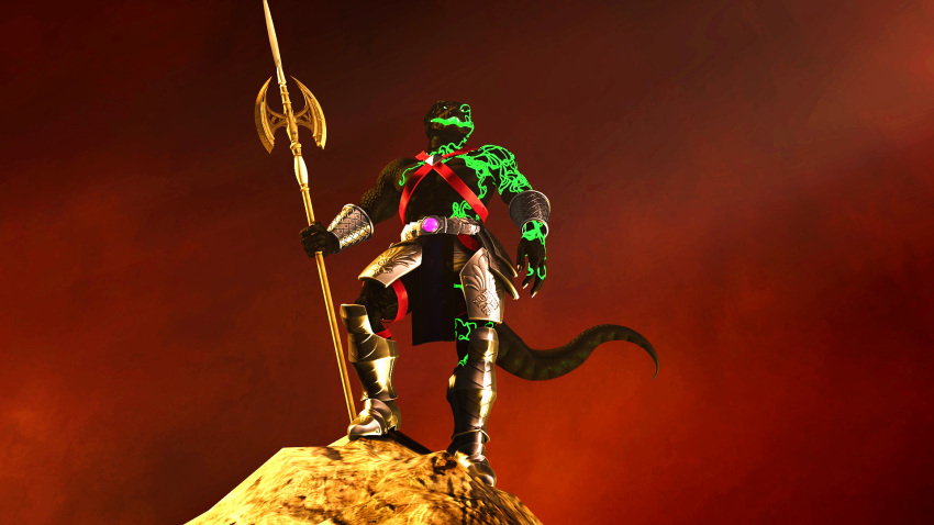 2022 3d_(artwork) abs anthro armor athletic athletic_anthro athletic_male axe battle_axe battle_harness black_body black_scales black_sclera bottomwear claws clothing detailed_background digital_drawing_(artwork) digital_media_(artwork) fingers green_body green_eyes green_scales hi_res loincloth long_tail male markings medieval multicolored_body multicolored_scales muscular muscular_anthro muscular_male pecs reptile scales scalie snake solo source_filmmaker tail two_tone_body two_tone_scales vernon_(viper-desires) viper-desires