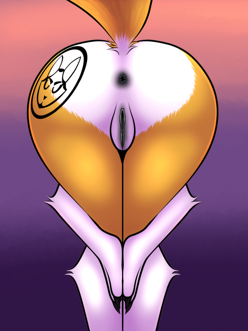 anthro anus ass_up bandai_namco black_anus black_pussy butt butt_heart canid canine digimon digimon_(species) female fox fur genitals hi_res mammal mark_on_butt mike_santos praise_da_booty_(meme) pussy renamon simple_background solo white_body white_fur yellow_body yellow_fur