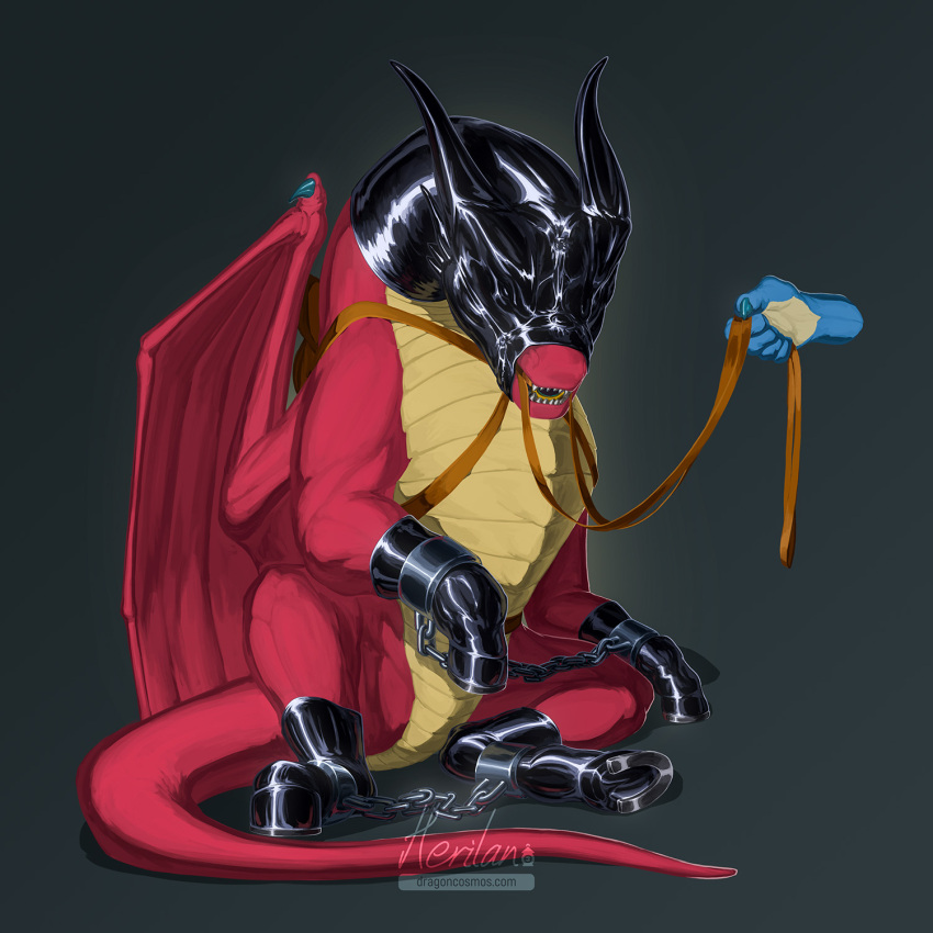 1:1 bound bridle chain chained clothing dragon ericherilan feral gag gloves handwear harness herilan hi_res hooves latex_gloves leash leash_pull male petplay ponyplay red_body red_scales reins ring_gag roleplay saddle scales scalie solo yellow_body yellow_scales