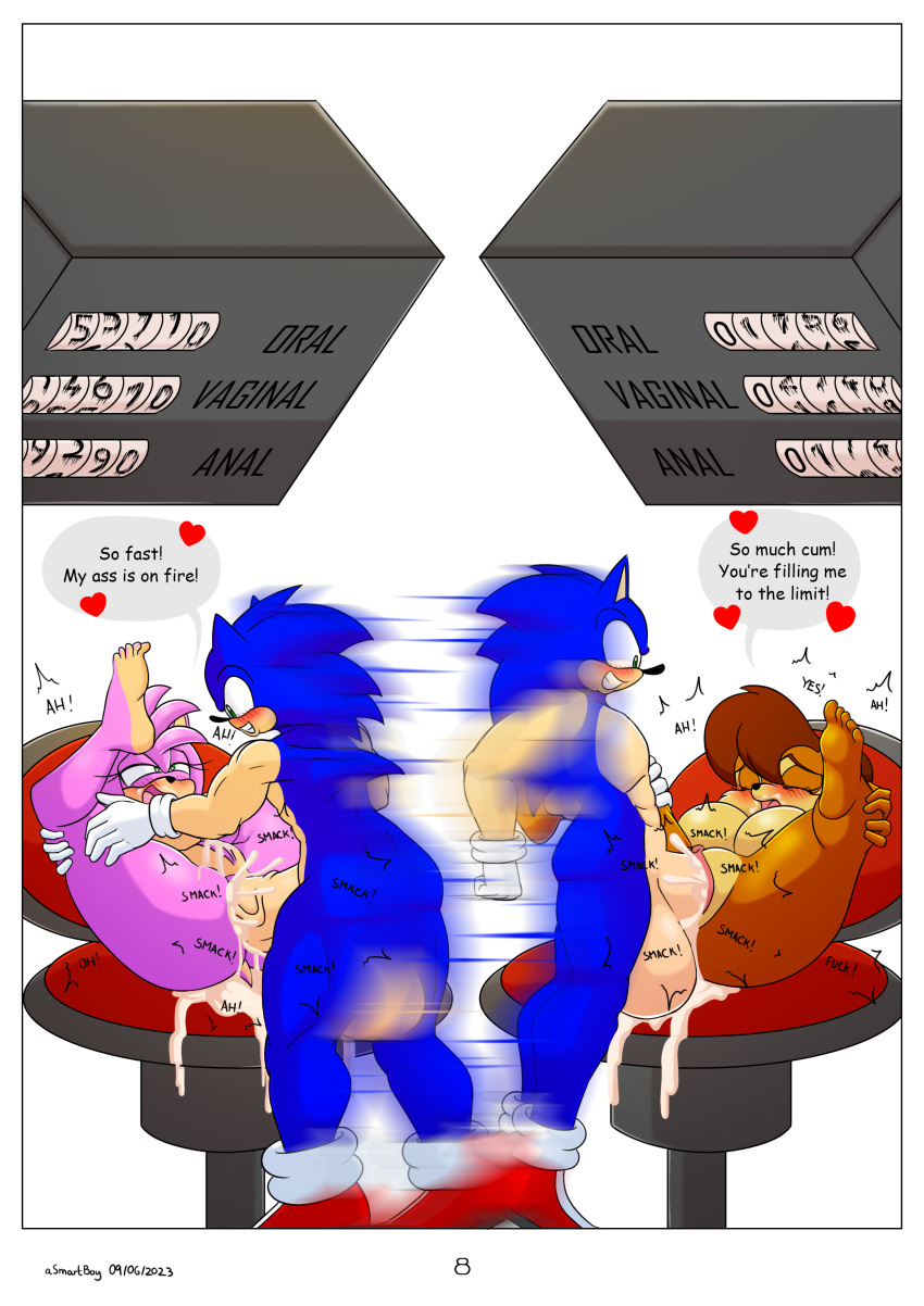 absurd_res amy_rose anal anthro anus archie_comics asmartboy balls big_balls big_penis blush bodily_fluids breasts cum cum_in_ass cum_in_pussy cum_inside dialogue female genital_fluids genitals group hi_res huge_balls huge_penis hyper hyper_balls hyper_genitalia hyper_penis male male/female penis pussy sally_acorn sega sonic_the_hedgehog sonic_the_hedgehog_(archie) sonic_the_hedgehog_(comics) sonic_the_hedgehog_(series) speech_bubble trio vaginal