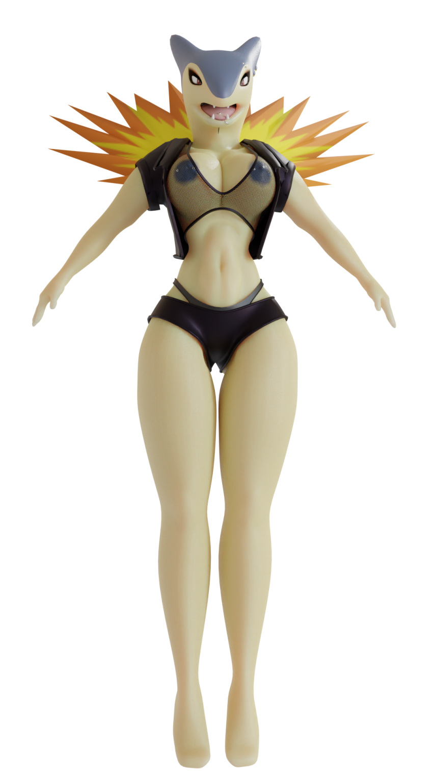 3d_(artwork) a-pose abs anthro bikini_thong blender_(software) blender_cycles bottomwear bra clothing digital_media_(artwork) ear_piercing eyebrow_piercing facial_piercing female fishnet fishnet_clothing fishnet_topwear front_view furgonomics furry-specific_piercing generation_2_pokemon hi_res horni4robo humanoid jacket leather leather_clothing leather_jacket leather_topwear muscular nintendo nipple_piercing nipples piercing pokemon pokemon_(species) shorts solo standing swimwear thick thighs thong tongue tongue_piercing topwear typhlosion underwear unfinished wide wide_hips