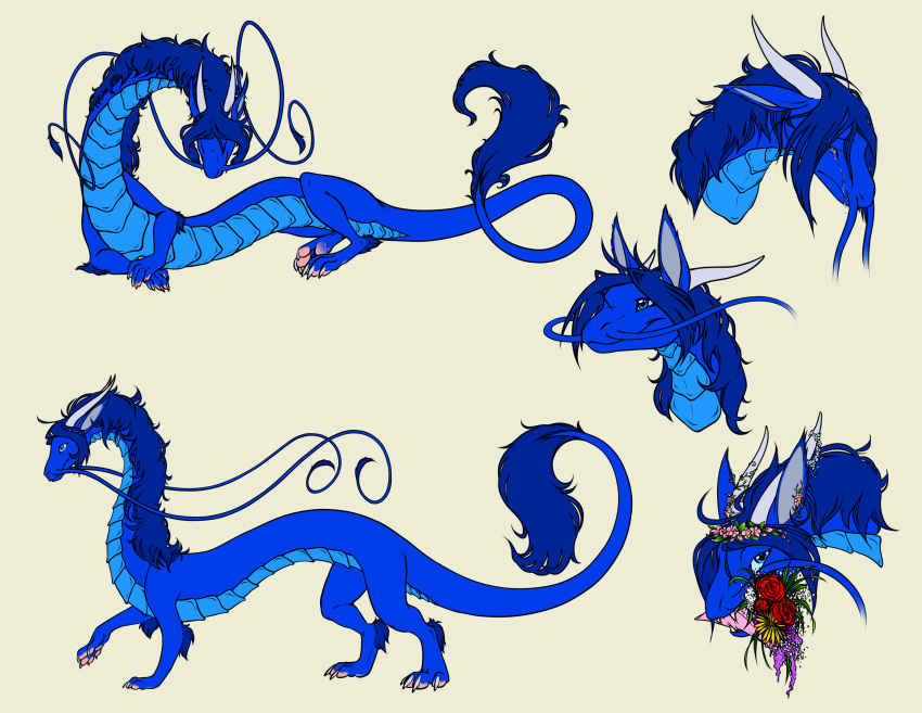 absurd_res bodily_fluids crying dragon eastern_dragon female flower hi_res model_sheet plant sorika_mai_selena tears unyko