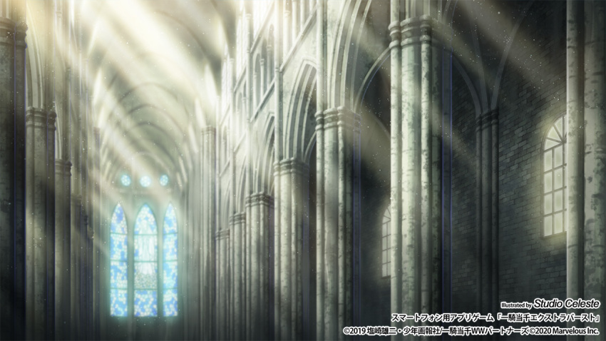 arch architecture cathedral indoors interior no_humans ono_tomohiro original pillar scenery shadow sunlight window window_shade