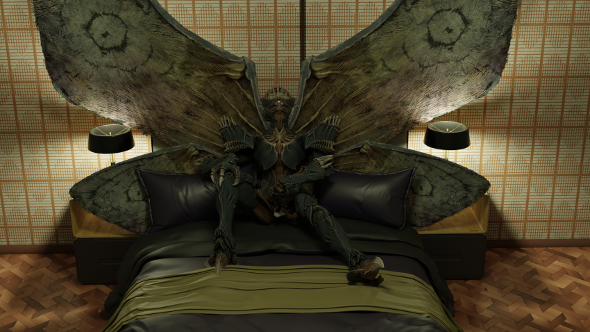 anthro arthropod bed bedroom cloogjammbo destiny_(video_game) destiny_2 female furniture genitals hi_res hive_(destiny) humanoid insect large_female masturbation monster_girl_(genre) pussy savathun_(destiny) solo