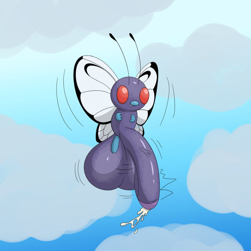 ambiguous_gender antennae_(anatomy) arthropod ashley432 balls big_balls big_penis bodily_fluids butterfree colored cum digital_media_(artwork) feral generation_1_pokemon genital_fluids genitals hi_res huge_balls huge_penis humanoid_genitalia humanoid_penis hyper hyper_balls hyper_genitalia hyper_penis insect insect_wings nintendo nude penis pokemon pokemon_(species) red_eyes shaded signature simple_background solo watermark wings