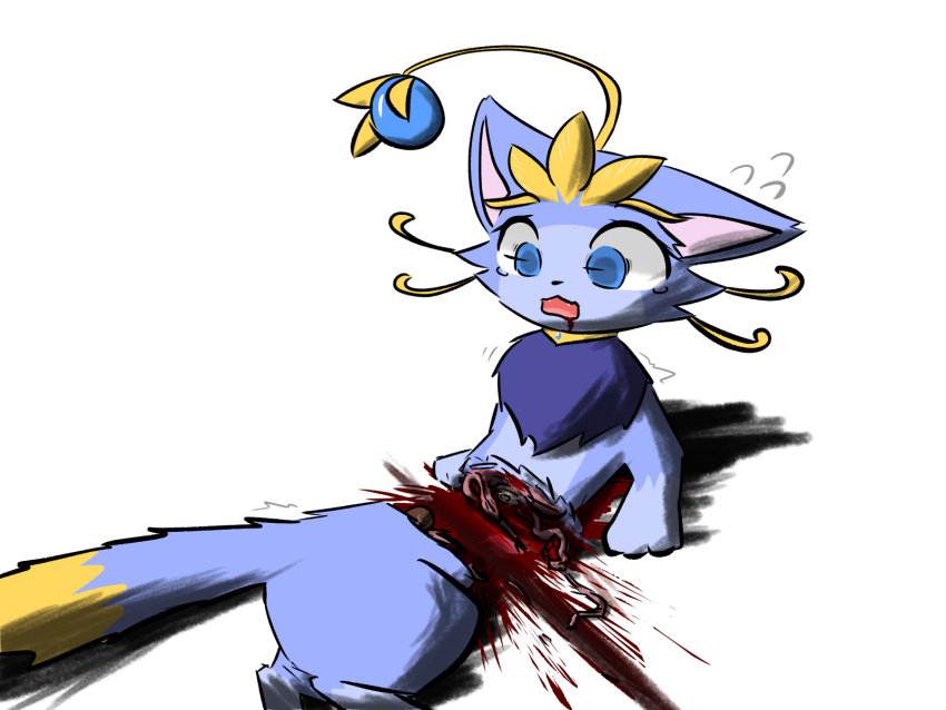 blood bodily_fluids crying cut_in_half domestic_cat felid feline felis female feral gore hi_res imminent_death league_of_legends mammal riot_games snuff solo tears yuumi_(lol) yuumisocute