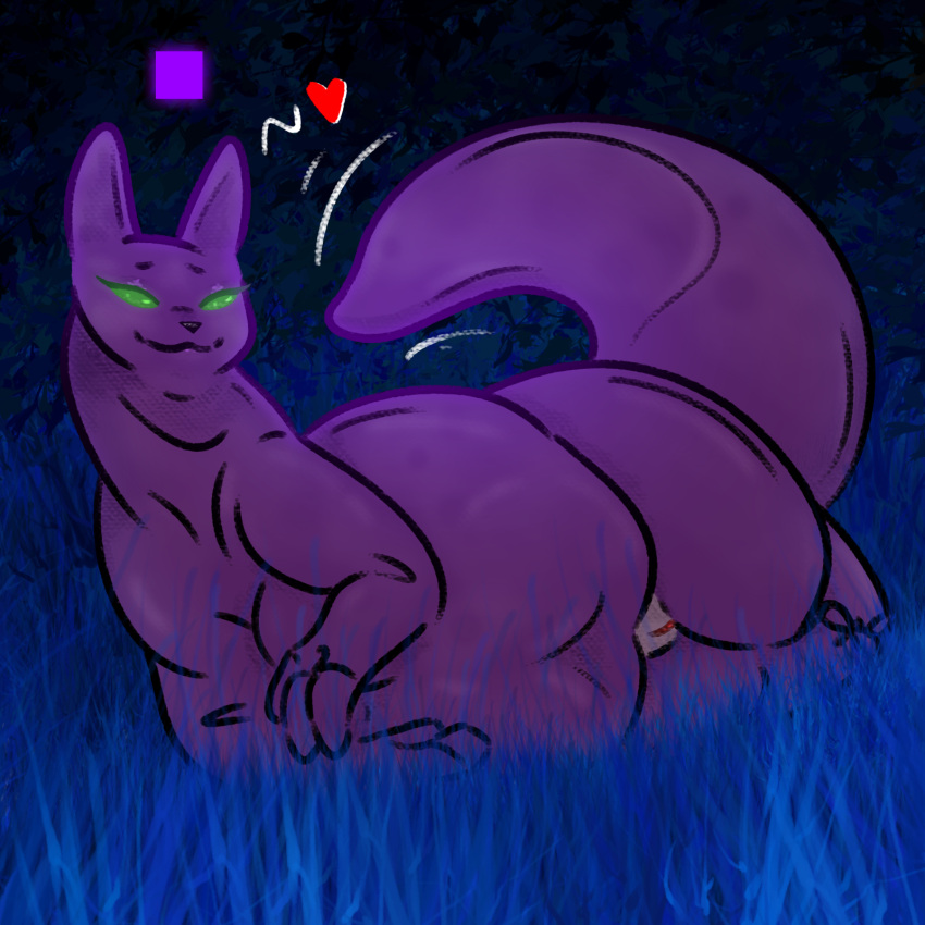 &lt;3 bedroom_eyes belly belly_overhang breasts fan_character female feral genitals green_eyes hi_res kayw2324 lips lying motion_lines narrowed_eyes obese obese_female overweight overweight_female purple_body purple_pussy pussy rain_world raised_tail seductive simple_background slugcat_(rain_world) smile solo tail thick_tail thick_thighs