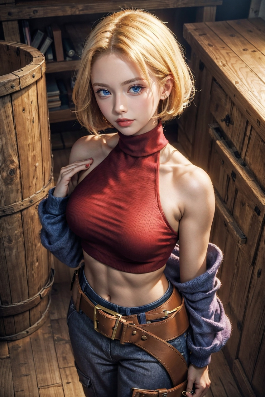 1girl ai-generated ai_controller blonde_hair blue_eyes blue_mary breasts cleavage fatal_fury highres king_of_fighters looking_at_viewer no_bra solo