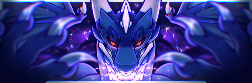 anthro aryjak banner_image claws dragon electricity eyebrows grinding horn humanoid lightning looking_at_viewer male membrane_(anatomy) membranous_wings pawpads scales scalie smug_grin solo spikes teeth tongue ven_(kodiak3d) wings