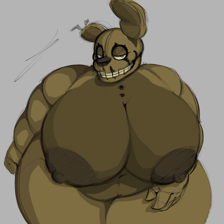 absurd_res animatronic anthro areola belly big_areola big_breasts big_butt breasts butt curvy_figure digital_media_(artwork) eye_moisturizer female five_nights_at_freddy's five_nights_at_freddy's_3 genitals glowing glowing_eyes hi_res huge_breasts lagomorph leporid looking_at_viewer machine mammal nipples nude overweight overweight_anthro overweight_female pussy rabbit robot scottgames simple_background smile solo springtrap_(fnaf) thick_thighs trailmixtrail wide_hips