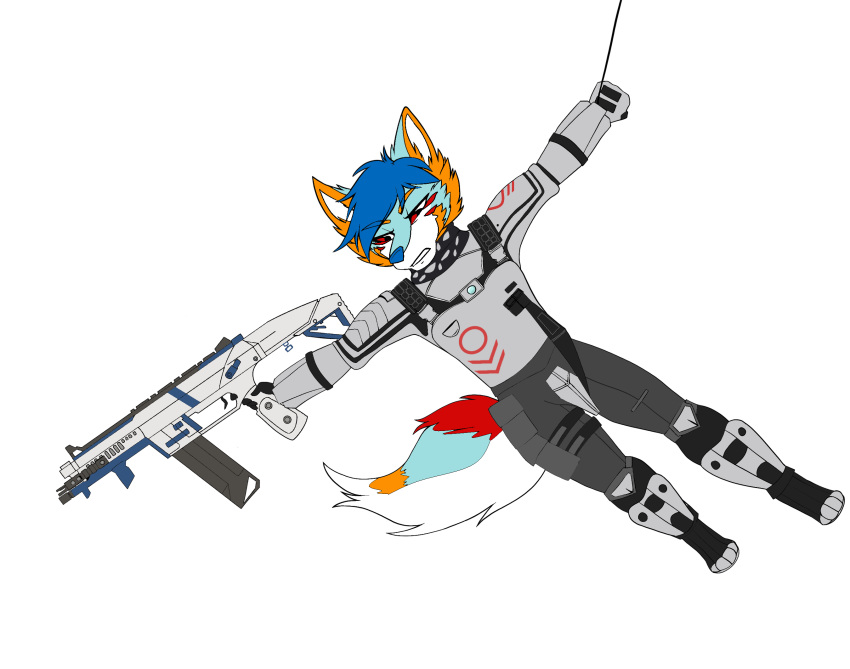 aggressive alpha_channel anthro arctic_wolf armor battybytes black_armor blue_hair canid canine canis falcon_woodwere fur grapple gun hair hi_res looking_down male mammal multicolored_body multicolored_fur ranged_weapon red_eyes simple_background solo titanfall titanfall_2 transparent_background wall_running weapon white_armor wolf