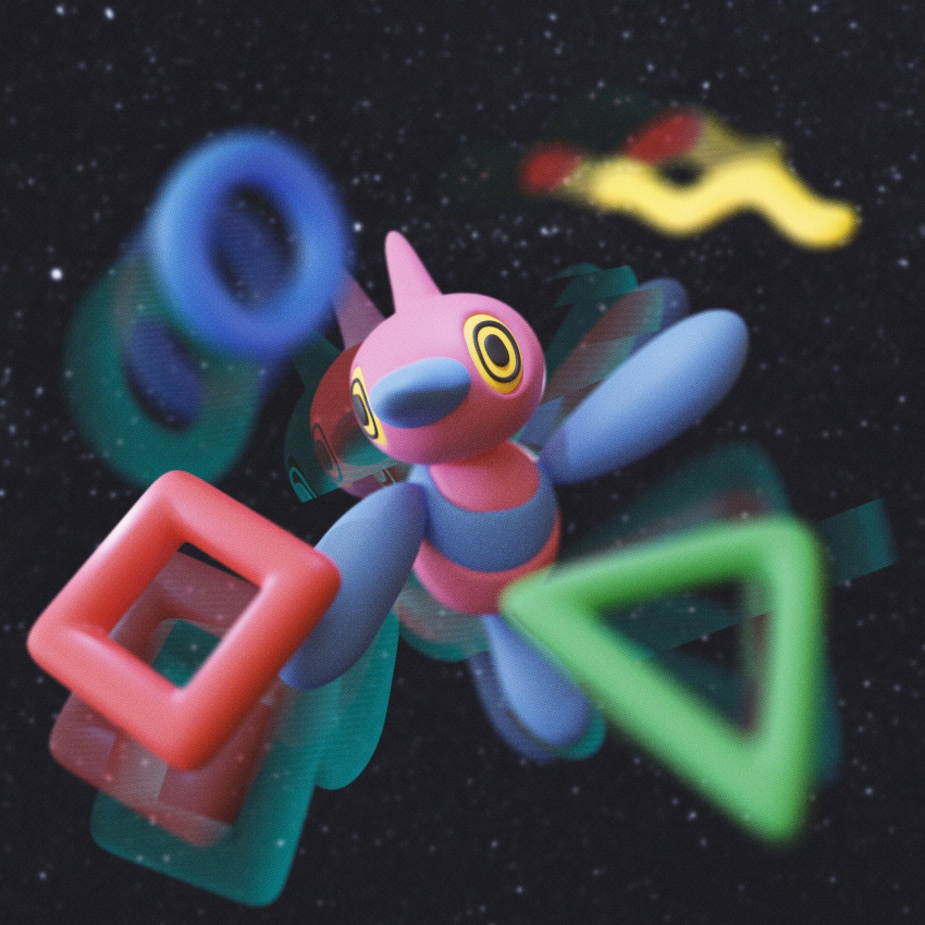 3d circle commentary full_body highres no_humans pokemon pokemon_(creature) porygon-z solo square star_(sky) triangle vxcl