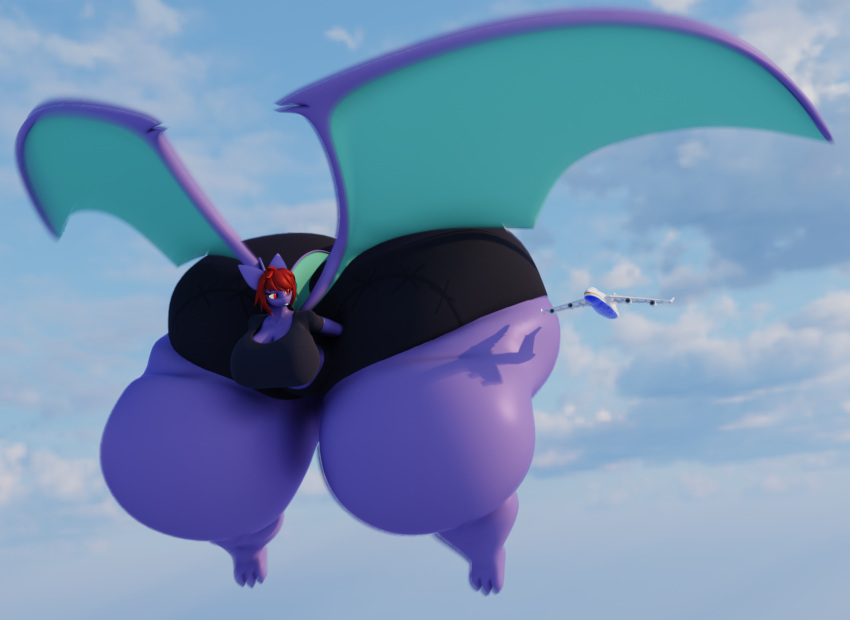 aircraft airplane anthro big_breasts big_butt black_clothing blender_(software) blep breasts butt cleavage clothed clothing cloud cloudscape crobat darkdraketom female flying generation_2_pokemon hands_behind_back hi_res huge_breasts huge_butt huge_thighs huge_wings hyper hyper_butt hyper_thighs larger_female macro motion_blur nintendo pokemon pokemon_(species) purple_body red_eyes size_difference sky solo sophia_nedoma_(pelleelle) teal_tongue thick_thighs tongue tongue_out wings