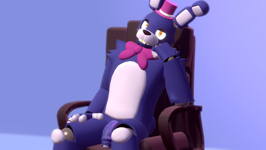 anthro bonnie_(fnaf) chair fan_character five_nights_at_freddy's furniture genitals hi_res male male/male on_chair penis richardbunbon scottgames sitting sitting_on_chair solo teasing teasing_viewer