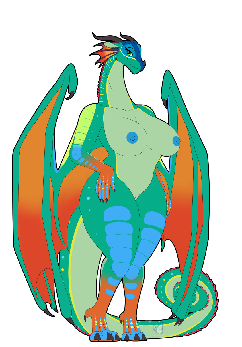 absurd_res anthro big_breasts bludraconoid blue_body blue_nipples blue_scales breasts dragon female genitals glory_(wof) green_body green_scales hi_res huge_breasts nipples non-mammal_breasts non-mammal_nipples non-mammal_pussy nude nude_female pussy queen rainwing_(wof) royalty scales solo tasteful_nudity wings_of_fire yellow-green_scales