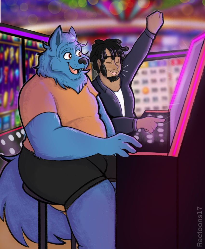 anthro canid canine canis casino clothed clothing duo hi_res human jason_(gunwolf18) male male/male mammal phillip_jr_(sketchy_pc) ractoons wolf