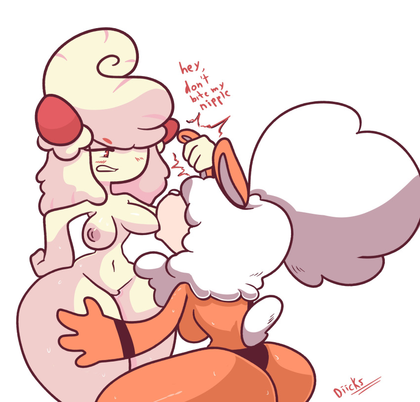 absurd_res alcremie anthro areola big_breasts breast_play breast_suck breasts butt canid canine canis digital_media_(artwork) diicks duo female female/female food food_creature food_hair fruit generation_1_pokemon generation_8_pokemon genitals goo_creature growlithe hair hair_over_eyes hi_res hisuian_form hisuian_growlithe mammal nintendo nipples nude open_mouth plant pokemon pokemon_(species) pokemon_legends_arceus pussy red_eyes regional_form_(pokemon) simple_background solo strawberry sucking text thick_thighs wide_hips