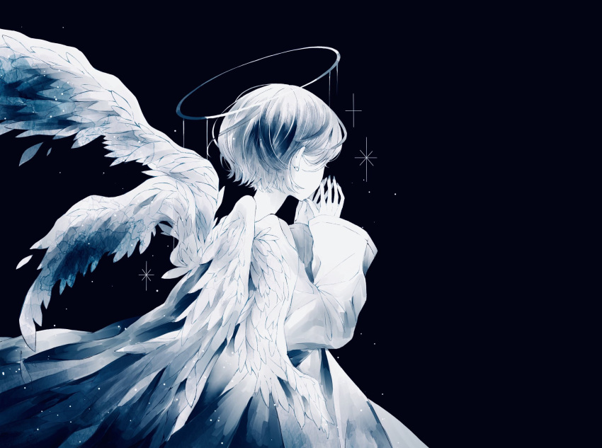 1girl angel artist_request black_background character_request copyright_request heaven highres non-web_source tagme wings