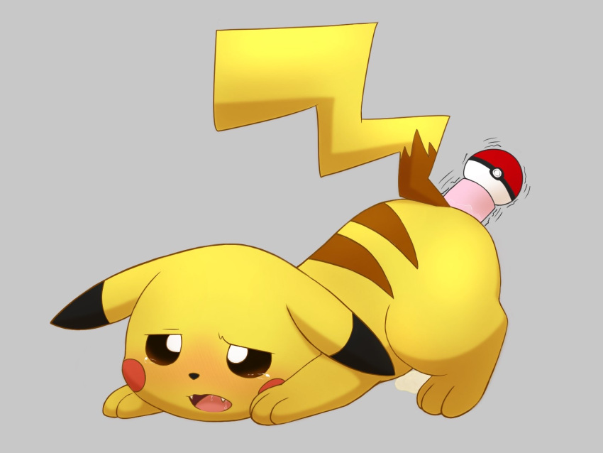 2020 4:3 anal anal_penetration blush bodily_fluids cum cum_on_ground dildo dildo_in_ass dildo_insertion ears_down feral fur generation_1_pokemon genital_fluids grey_background hi_res male nintendo object_in_ass penetration pikachu pivoted_ears pokeball pokemon pokemon_(species) questionable_consent roshu39 sex_toy sex_toy_in_ass sex_toy_insertion simple_background solo tears yellow_body yellow_fur