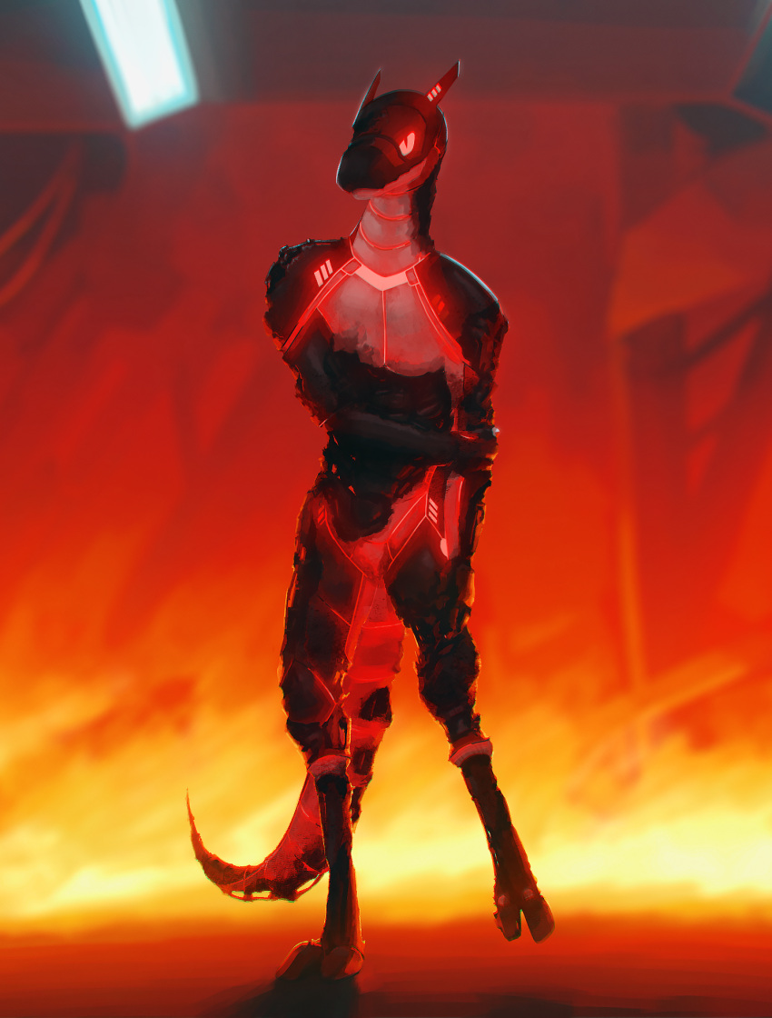 anthro broken burned damaged fire fleisher(roifantome) hi_res laboratory machine male robot science science_fiction scientist solo synth_(vader-san) synthetic synthpara tail