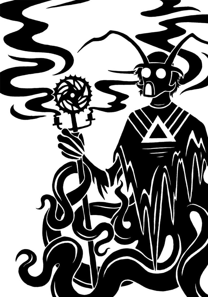 2014 5_fingers antennae_(anatomy) arm_tuft black_and_white candle cephalopod_merfolk clothing cultist digital_drawing_(artwork) digital_media_(artwork) fingers gas_mask hair hi_res male mask michael_hawshore monochrome poncho restricted_palette scp-1936 scp_foundation silhouette simple_background skeletal_hand smoke solo staff sunnyclockwork taur tentacles torn_clothing triangle_(shape) tuft white_background