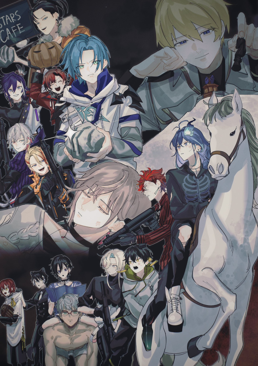6+boys :d :o ^_^ all_fours animal_ears ankle_boots antenna_hair aqua_eyes aqua_hair armor arms_up arurandeisu assault_rifle axel_syrios banzoin_hakka belt black_background black_choker black_collar black_footwear black_gloves black_hair black_jacket black_pants black_shirt black_sweater black_undershirt black_vest blonde_hair blue_eyes blue_hair blue_necktie boots boxers braid building buttons capri_pants chalkboard chess_piece choker closed_eyes closed_mouth clothes_grab coat collar collared_shirt cross-laced_footwear crossed_bangs cup double-breasted drawstring earrings expressionless feather_hair_ornament feathers feet_out_of_frame flower food full_body fur-trimmed_jacket fur_trim gavis_bettel gears glasses gloves gold_trim green_eyes grey_hair grey_hoodie grey_shirt gun hadanugi_dousa hair_between_eyes hair_flower hair_ornament hair_over_one_eye hair_pulled_back hairclip hanasaki_miyabi head_rest heterochromia highres hitodama hizaki_gamma holding holding_chess_piece holding_food holding_gun holding_pumpkin holding_rock holding_tray holding_vegetable holding_weapon holostars holostars_english hood hoodie horseback_riding jack-o'-lantern jackal_boy jackal_ears jackal_tail jacket japanese_clothes jewelry josuiji_shinri kageyama_shien kanade_izuru kimono kishido_temma lace-up_boots layered_sleeves lightning_bolt_hair_ornament lightning_bolt_symbol long_hair long_sleeves looking_at_another looking_at_viewer looking_back machina_x_flayon male_focus male_underwear medium_hair minase_rio momiage_40 mountain multicolored_hair multiple_boys necklace necktie open_mouth orange_jacket pants pink_eyes pink_hair ponytail profile pumpkin purple_coat purple_eyes purple_hair purple_sash purple_shirt reading red-framed_eyewear red_hair red_jacket red_shirt regis_altare ribbon riding rifle rikka_(holostars) rock running rust_(game) sash scratches serious shirt short_hair short_over_long_sleeves short_sleeves shoulder_armor side_braid single_earring sitting sitting_on_person skeleton_print sleeves_rolled_up smile spiked_collar spikes standing steam streaked_hair striped striped_shirt stud_earrings sweater teeth topless_male torn_clothes torn_pants tray triangle_earrings turtleneck turtleneck_sweater two-tone_hair two-tone_shirt underwear untucked_shirt upper_body upper_teeth_only utsugi_uyu v-shaped_eyebrows vegetable vertical-striped_coat vertical-striped_shirt vertical_stripes vest virtual_youtuber weapon white_belt white_footwear white_hair white_jacket white_kimono white_necktie white_shirt white_sweater yatogami_fuma yellow_eyes yellow_ribbon