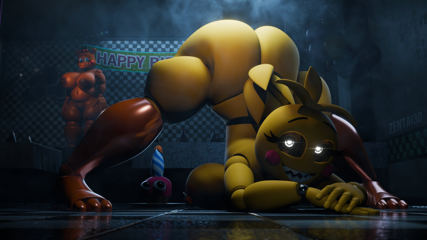 3d_(artwork) absurd_res animatronic anthro areola avian bear big_breasts big_butt bird black_eyes breasts butt chicken cupcake_(fnaf) detailed digital_media_(artwork) duo female five_nights_at_freddy's five_nights_at_freddy's_2 galliform gallus_(genus) hi_res huge_breasts huge_butt jack-o'_pose machine mammal nipples nude phasianid pose robot scottgames smile smirk thick_thighs toy_chica_(fnaf) toy_freddy_(fnaf) watermark widescreen zentaisfm