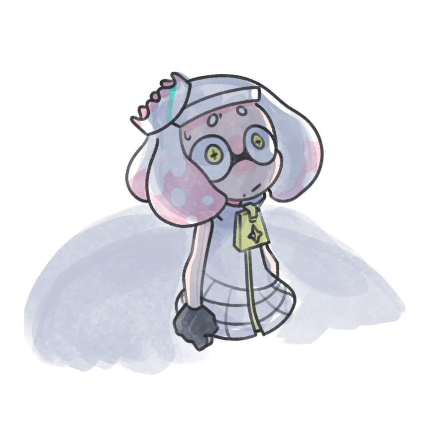 +_+ 1girl 3d_rod! :/ black_gloves constricted_pupils crown domino_mask fingerless_gloves gloves gradient_hair highres looking_up mask mole mole_under_mouth multicolored_hair nervous pearl_(splatoon) pink_hair shadow short_hair solo splatoon_(series) splatoon_2 surprised sweatdrop tentacle_hair white_hair yellow_eyes zipper_pull_tab