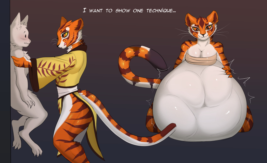 absurd_res anthro belly big_belly digestion dreamworks duo felid female fully_inside fur hi_res hyper kung_fu_panda mammal master_tigress oral_vore orange_body orange_fur pantherine telreju tiger vore